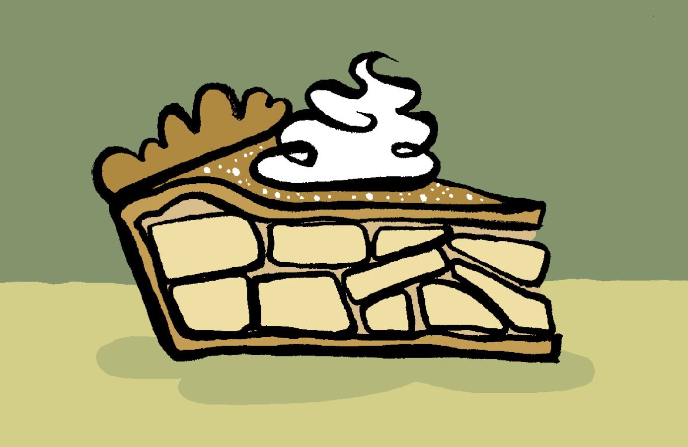 Illustration of a slide of apple pie with cream on top © 2025, Christine Jopling Illustrations