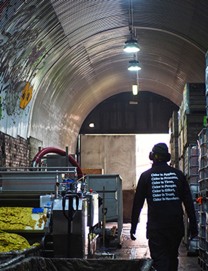 Photo of the the cider making production and machinery, Hawkes Cidery, London; ©2021, Charles Little Photography