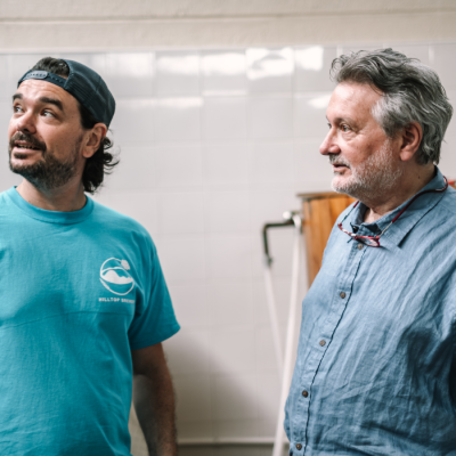 Gallagher-Deeks and his father at the Hilltop Brewery © Hilltop Brewery