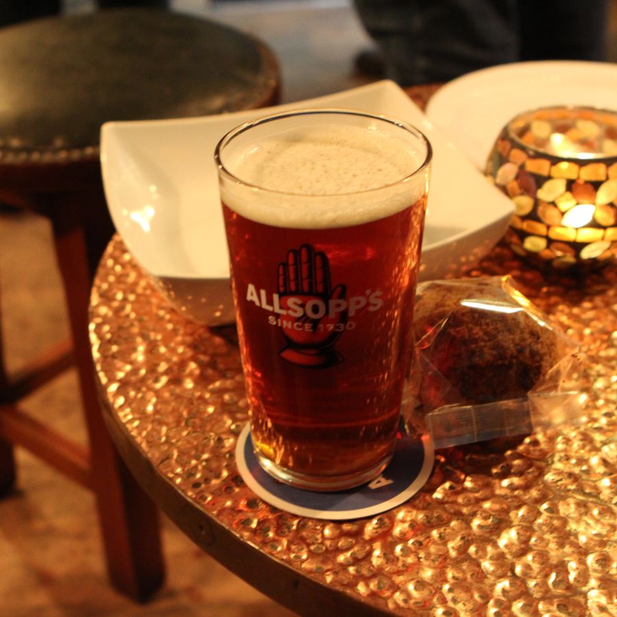 Photo of a pint of beer in an Allsopp's glass
