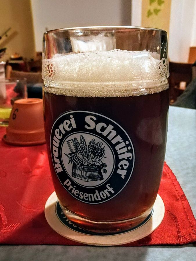 Brewery Schrüfer, glass of dark German lager (Dunkel). Taken by Nemracc: https://creativecommons.org/licenses/by-sa/4.0/
