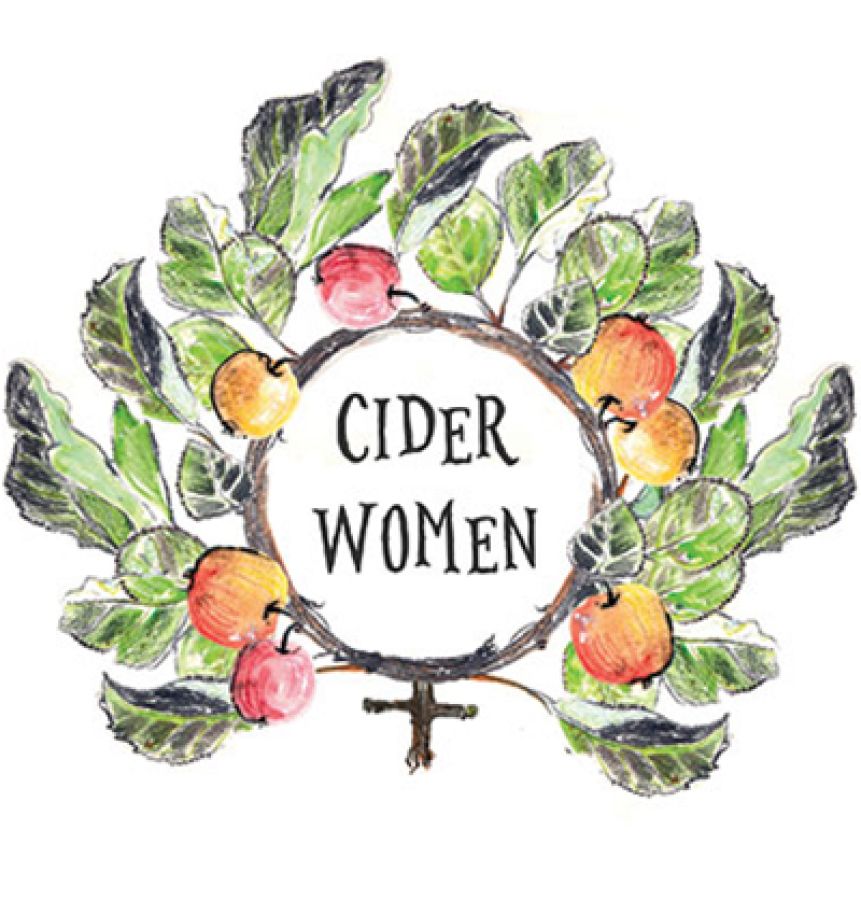 Cider Women logo. A Wreath with leaves and apples.