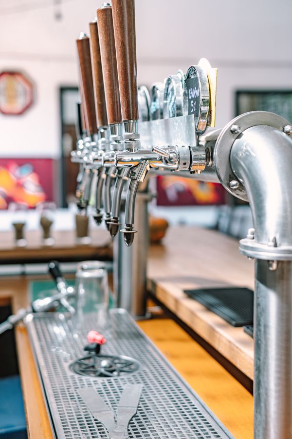 Row of keg beers on tap © Hilltop Brewery