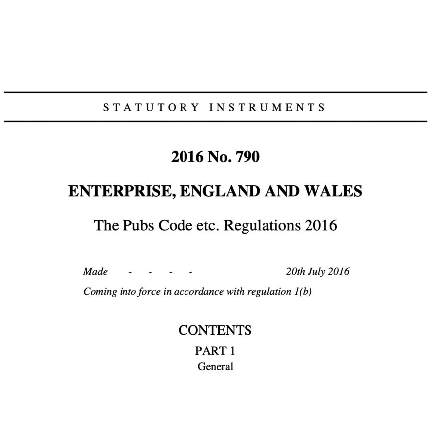 The Pubs Code 2016 front cover © Legislating.gov.uk