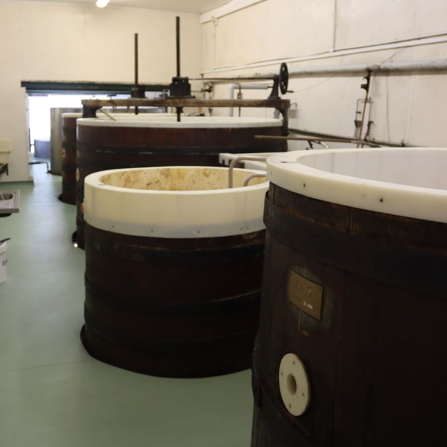 Photo of large vats at a brewery