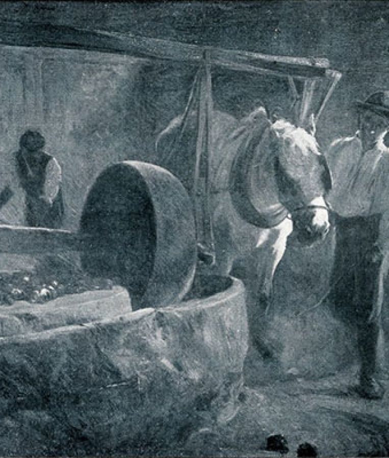 The Cider Mill painting. It shows a horse working in a cider mill with a boy by its side; ©1905, E. Borough Johnson, Wellcome Collection, London